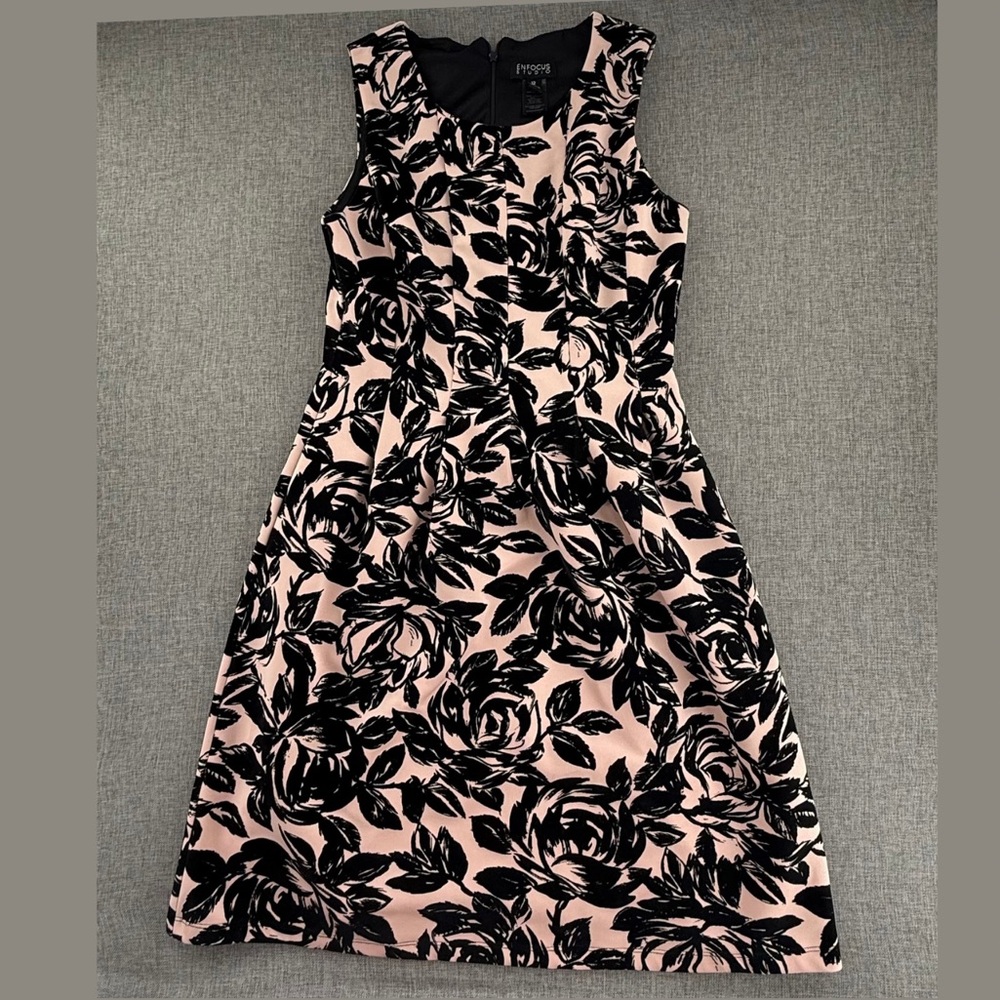 ENFOCUS Elegant Formal Dress Peachy Pink & Black Scoop Neck Sleeveless Size 12